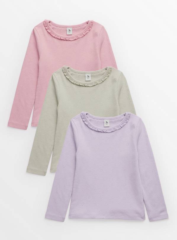 Frill Detail Pointelle Long Sleeve Tops 3 Pack 2-3 years